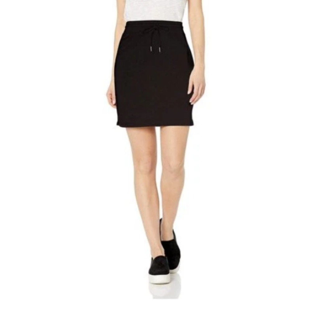 Daily Ritual Terry Cotton and Modal Drawstring Skirt Womens XS Black Mini Casual